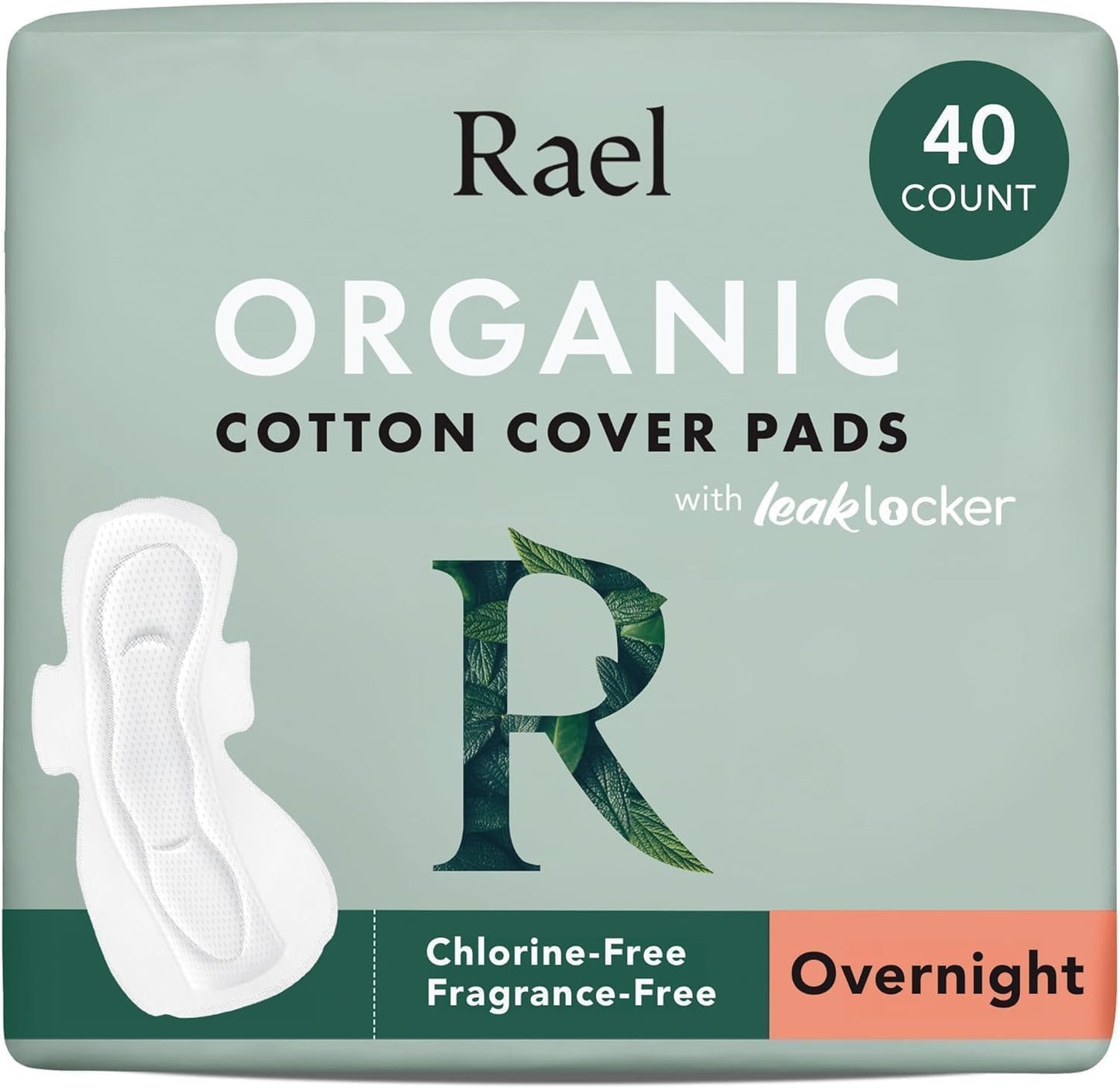 Rael Pads for Women, Organic Cotton Cover - Period Pads with Wings, Feminine Care, Sanitary Napkins, Heavy Absorbency, Unscented, Ultra Thin (Overnight, 40 Count) 🍁 All In One Marketplace Canada