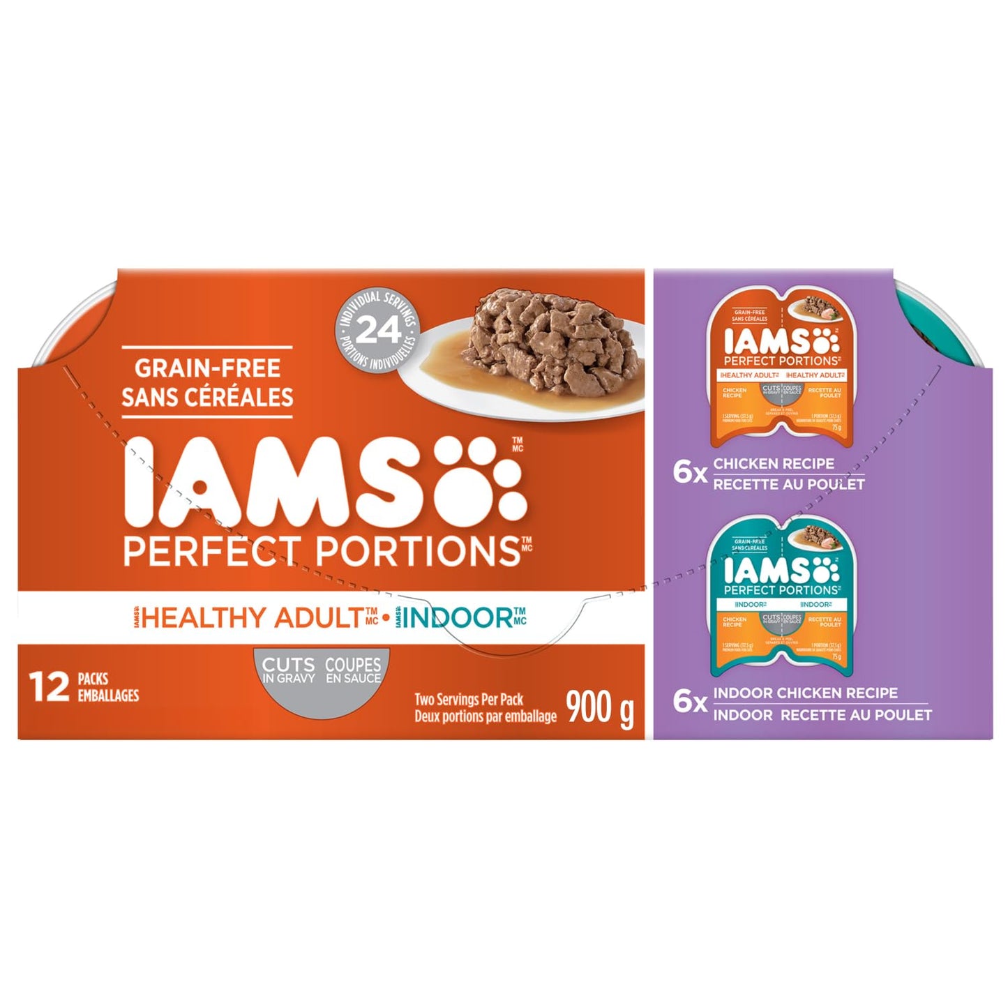 IAMS Perfect Portions Healthy Adult Wet Cat Food Cuts in Gravy - Chicken and Indoor Chicken 12CT Multipack, 75g 🍁 All In One Marketplace Canada