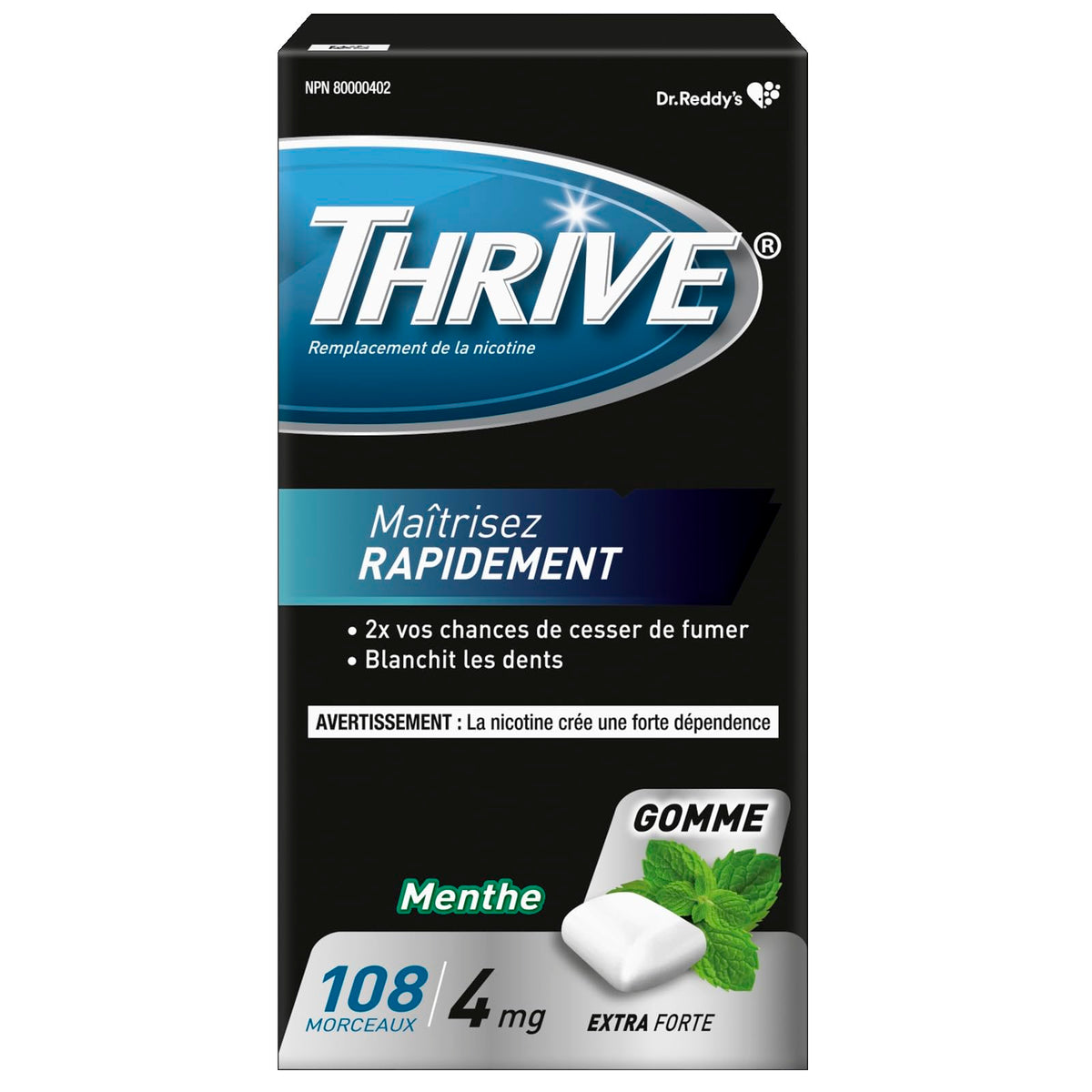 Thrive Nicotine Replacement Gum, 4mg Extra Strength, Mint, 108 Count 🍁 All In One Marketplace Canada