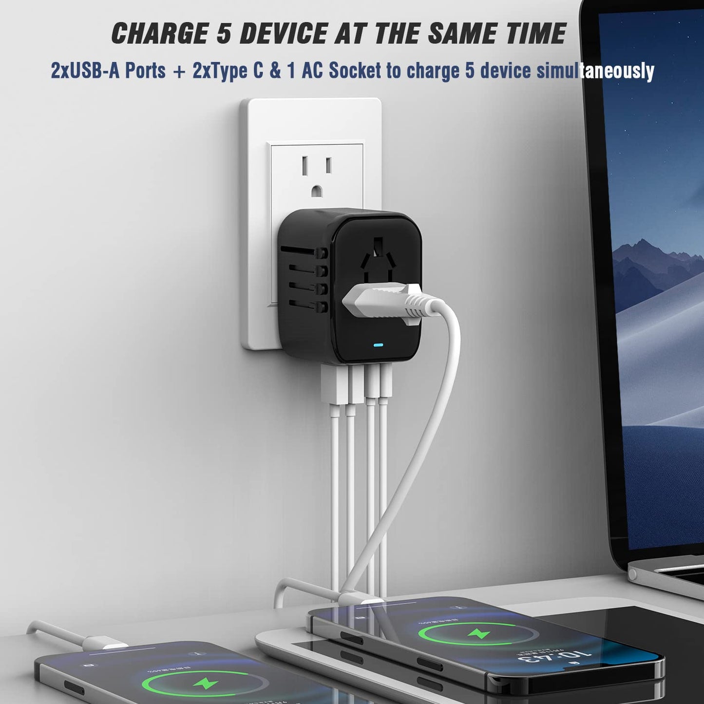 RXSQUL Universal International Power Travel Plug Adapter, 5 in 1 European Travel Plug Adapter W/ 3.5A 2xUSB-A And 2xUSB C Wall Charger and Worldwide AC Outlet for Europe USA UK AUS Asia-Black 🍁 All In One Marketplace Canada
