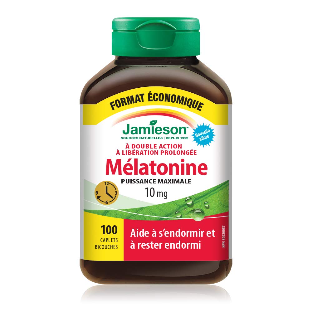 Jamieson Melatonin 10 mg Maximum Strength, 100 Bi-Layer Caplets, Dual-Action Timed Released, Improves Sleep Quality and Duration, Helps Reset the Body's Sleep-Wake Cycle. Vegetarian, Proudly Canadian 🍁 All In One Marketplace Canada