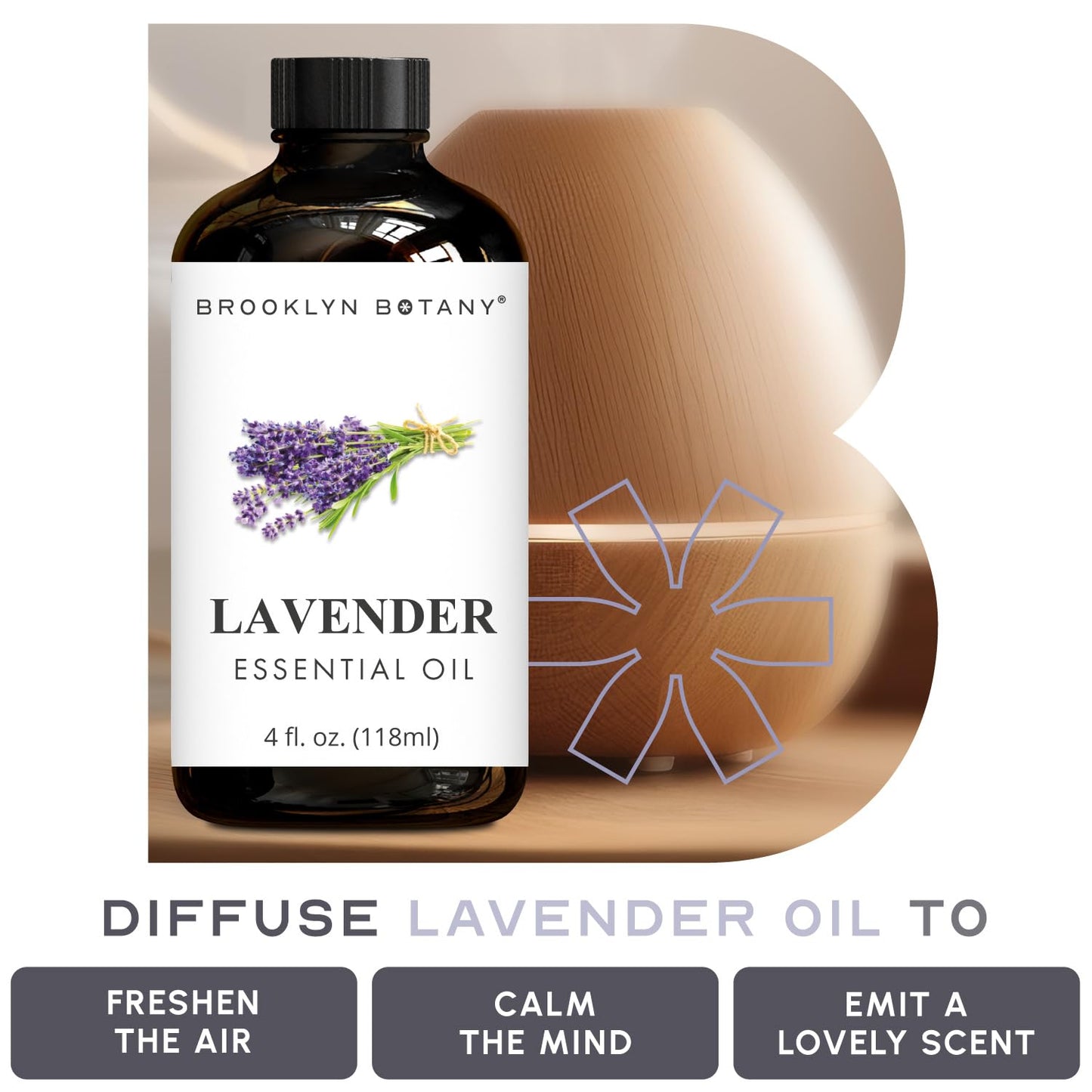 Brooklyn Botany Lavender Essential Oil - Huge 118 ml - with Glass Dropper - for Aromatherapy and Diffuser 🍁 All In One Marketplace Canada