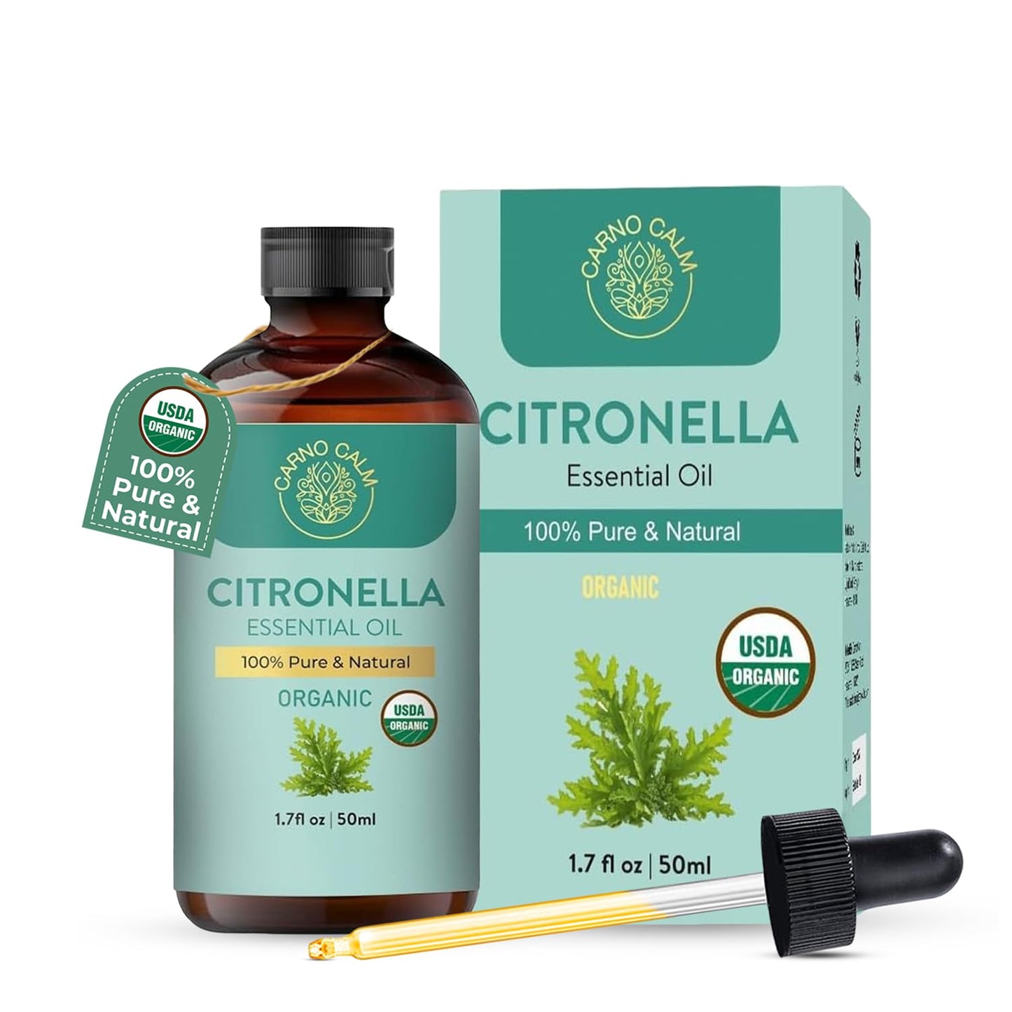Carno Calm Organic Citronella Essential Oil | 100% Pure Natural Citronella Oil | For Scalp and Hair | Ideal for Both men and women | 1.7 fl oz 🍁 All In One Marketplace Canada