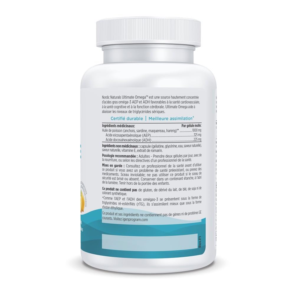 Nordic Naturals Ultimate Omega SoftGels - Omega-3 Supplement, Concentrated Fish Oil With More DHA and EPA, Supports Heart Health, Brain Development and Overall Wellness, Lemon, 60 Count 🍁 All In One Marketplace Canada