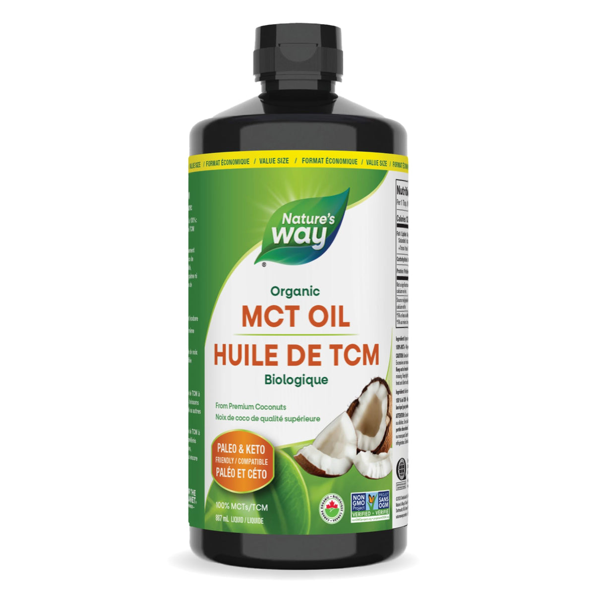 Nature's Way 100% Pure MCT Oil From Coconut – 14g MCT Per Serving – Paleo and Keto friendly – Certified Organic – Non-GMO Project Verified – Vegetarian, Gluten-free, & Flavourless – 887 mL, Value Size 🍁 All In One Marketplace Canada