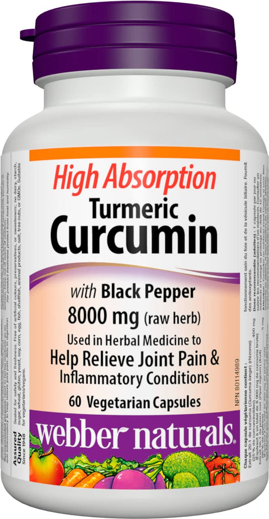 Webber Naturals Turmeric Curcumin with Black Pepper, High Absorption Formula for Joint & Inflammation Support, Antioxidant Supplement, 60 Capsules, Vegan 🍁 All In One Marketplace Canada