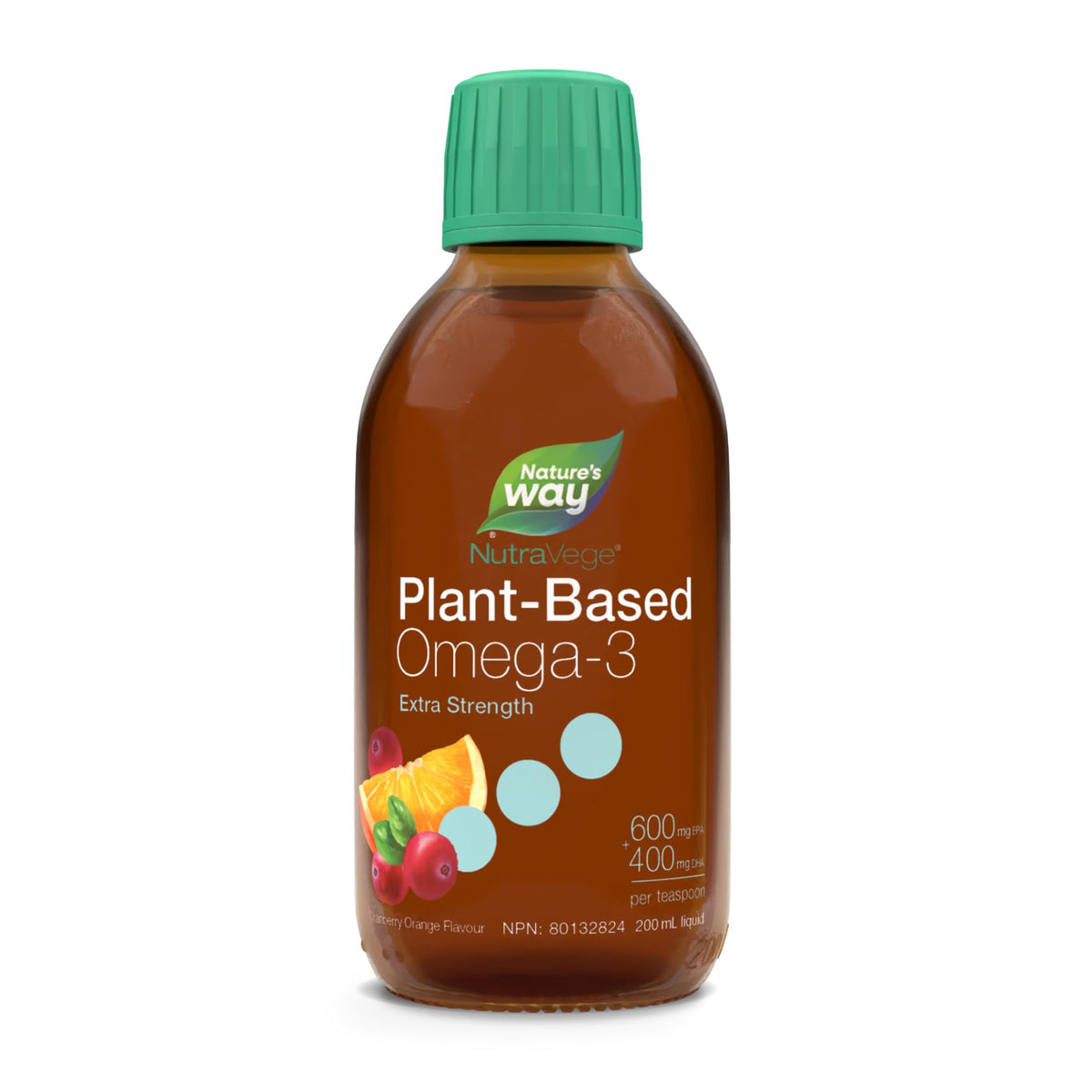 Nature's Way NutraVege Plant-based Omega-3 Extra Strength Vegetarian Liquid Supplement - 1000mg EPA + DHA - Cranberry Orange Flavour – Supports Healthy Heart, Eyes and Brain Function in Adults, 200 mL 🍁 All In One Marketplace Canada