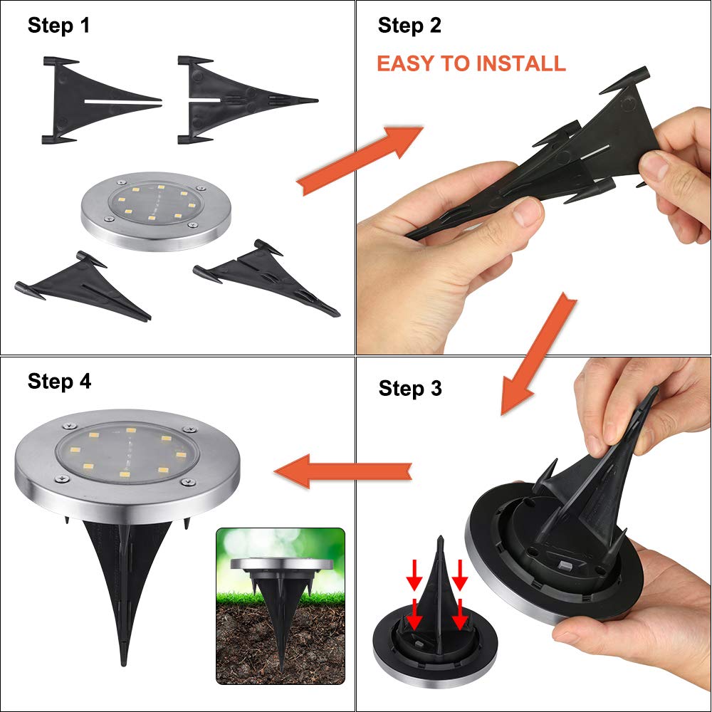 LYHOPE Solar Ground Lights Outdoor, 16 Pack 8 LED Solar Disk Lights Waterproof Garden In-ground Pathway Lights Landscape Lighting for Lawn,Yard,Deck,Patio,Walkway (Warm White) 🍁 All In One Marketplace Canada