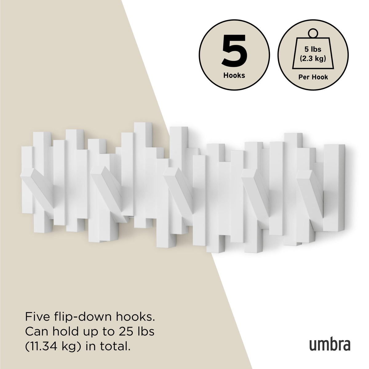 Umbra Sticks Wall-Mounted Coat Rack Rail Hook with 5 Retractable Pegs – Modern, Space-Saving Storage Organizer, White 🍁 All In One Marketplace Canada