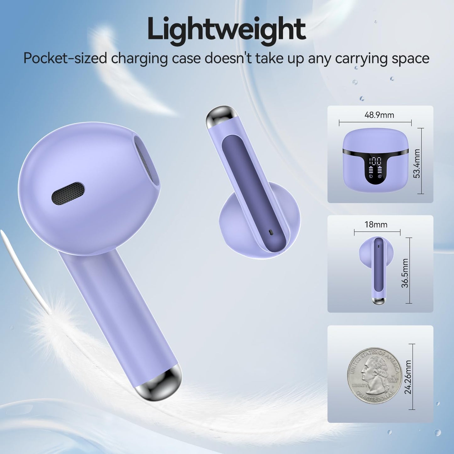Wireless Earbuds, Bluetooth 5.4 in-Ear Headphones Wireless Bluetooth with ENC 4 Mics, Bluetooth Earbuds 50 Hour Noise-Cancelling Ear Buds with LED Indicator, IPX7 Waterproof for Sports/Work Purple 🍁 All In One Marketplace Canada