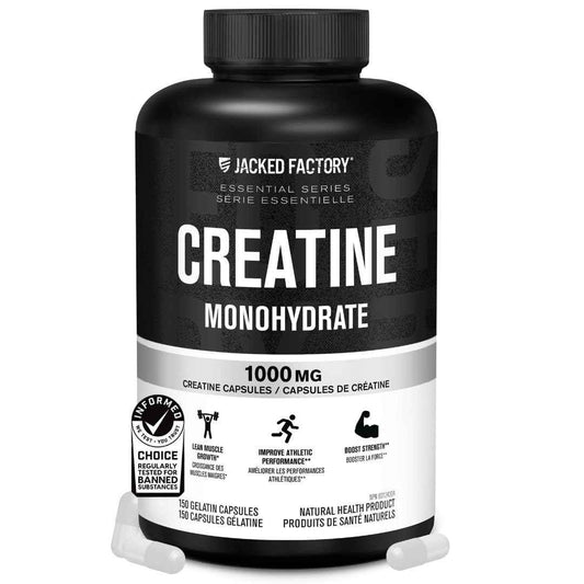 Jacked Factory Creatine Monohydrate Capsules - Canadian-Owned Supplement for Muscle Growth, Increased Strength, Enhanced Energy Output, and Improved Athletic Performance - 150 Pills 🍁 All In One Marketplace Canada