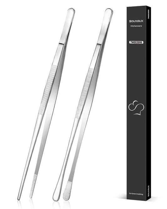 2 Pcs 12-inch Cooking Tweezers Tongs Precision Serrated Tips, Stainless Steel Professional Chef Tweezer Kitchen Tools for BBQ, Plating and Serving 🍁 All In One Marketplace Canada