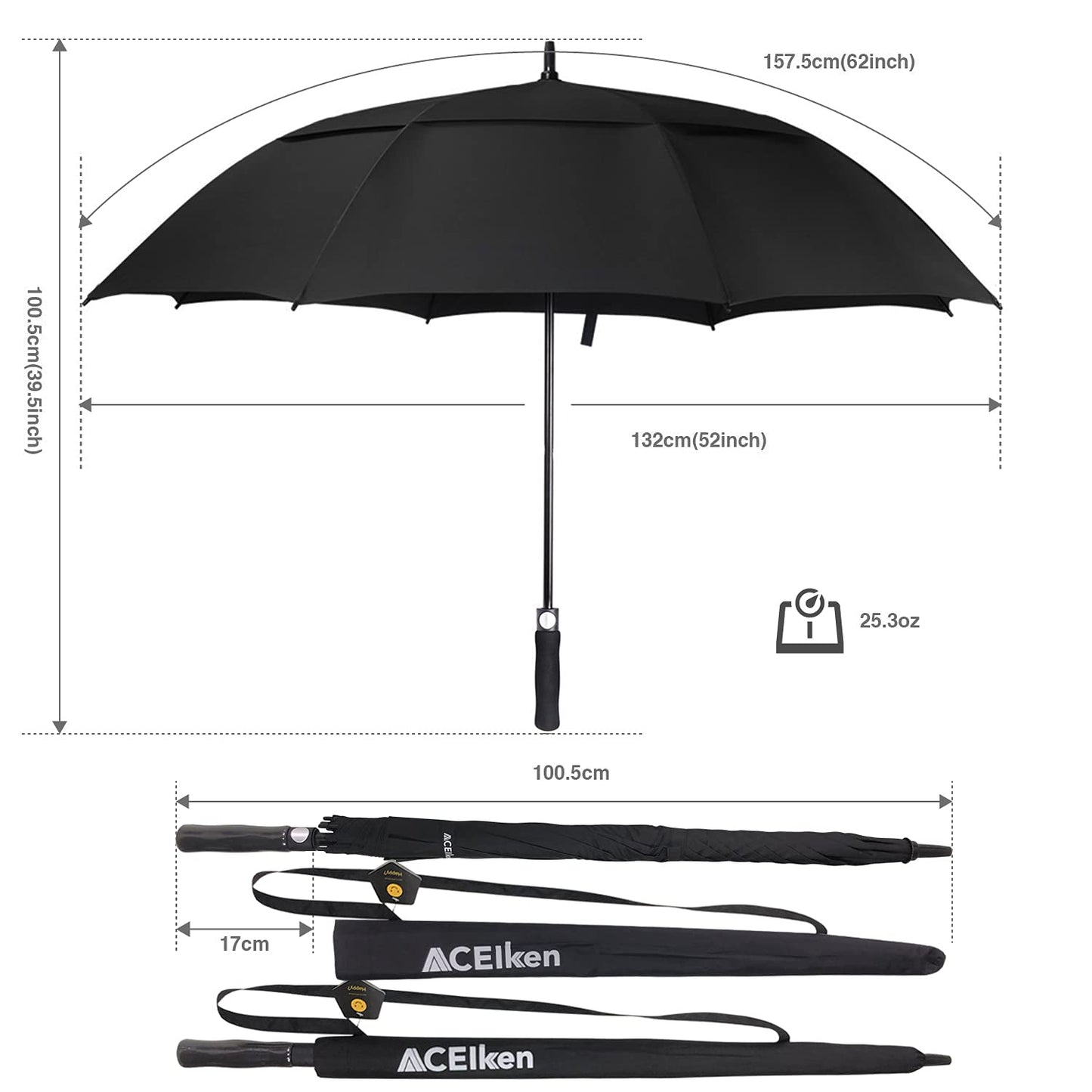 ACEIken Golf Umbrella Windproof Large 62 Inch, Double Canopy Vented, Automatic Open, Extra Large Oversized,Sun Protection Ultra Rain & Wind Resistant Stick Umbrellas, Black 🍁 All In One Marketplace Canada
