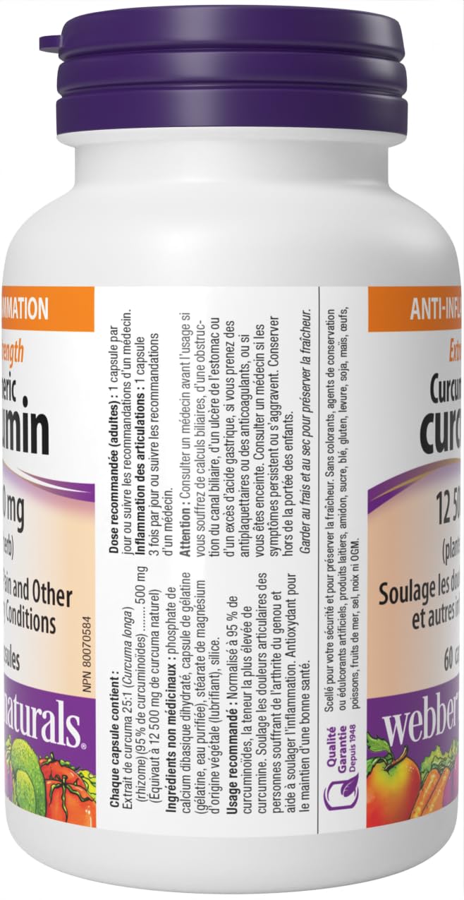 Webber Naturals Turmeric Curcumin Extra Strength, 95% Curcuminoids, 60 Capsules, Anti-Inflammatory Support 🍁 All In One Marketplace Canada