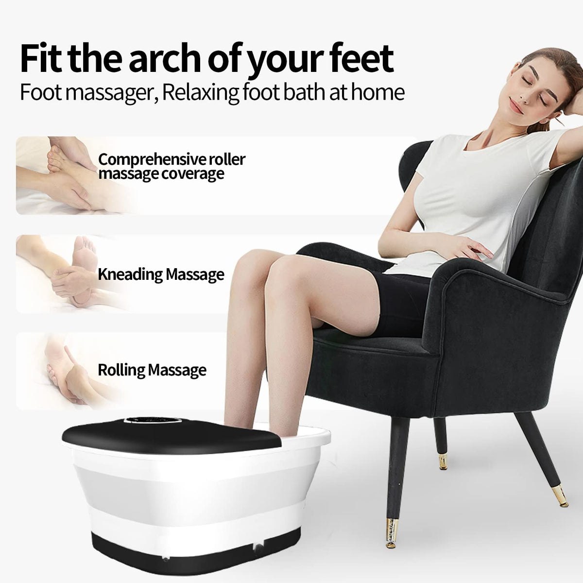 Collapsible Foot Spa Bath with Heat, Remote Control, Temperature Control, Bubbles, Pumice Stone, Red Light, Timer, 16 Massage Roller Pedicure Foot Spa Tub Foot Soaker for Soothe & Relax Tired Feet 🍁 All In One Marketplace Canada