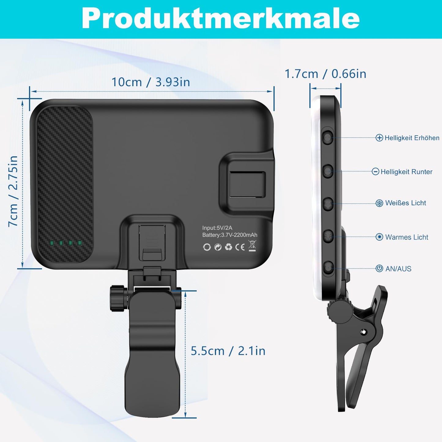 Anautin Selfie Light, 60 LED 2200mAh Rechargeable Clip Fill Video Light (Black) 🍁 All In One Marketplace Canada
