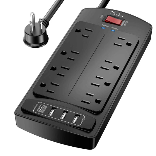6Ft Extension Cord Power Bar, Nuetsa Surge Protector 8 AC Outlets and 4 USB Ports(3U1C), 6 Feet Power Strip (1625W/13A) for Home, Office, 2700 Joules, ETL Listed, Black 🍁 All In One Marketplace Canada