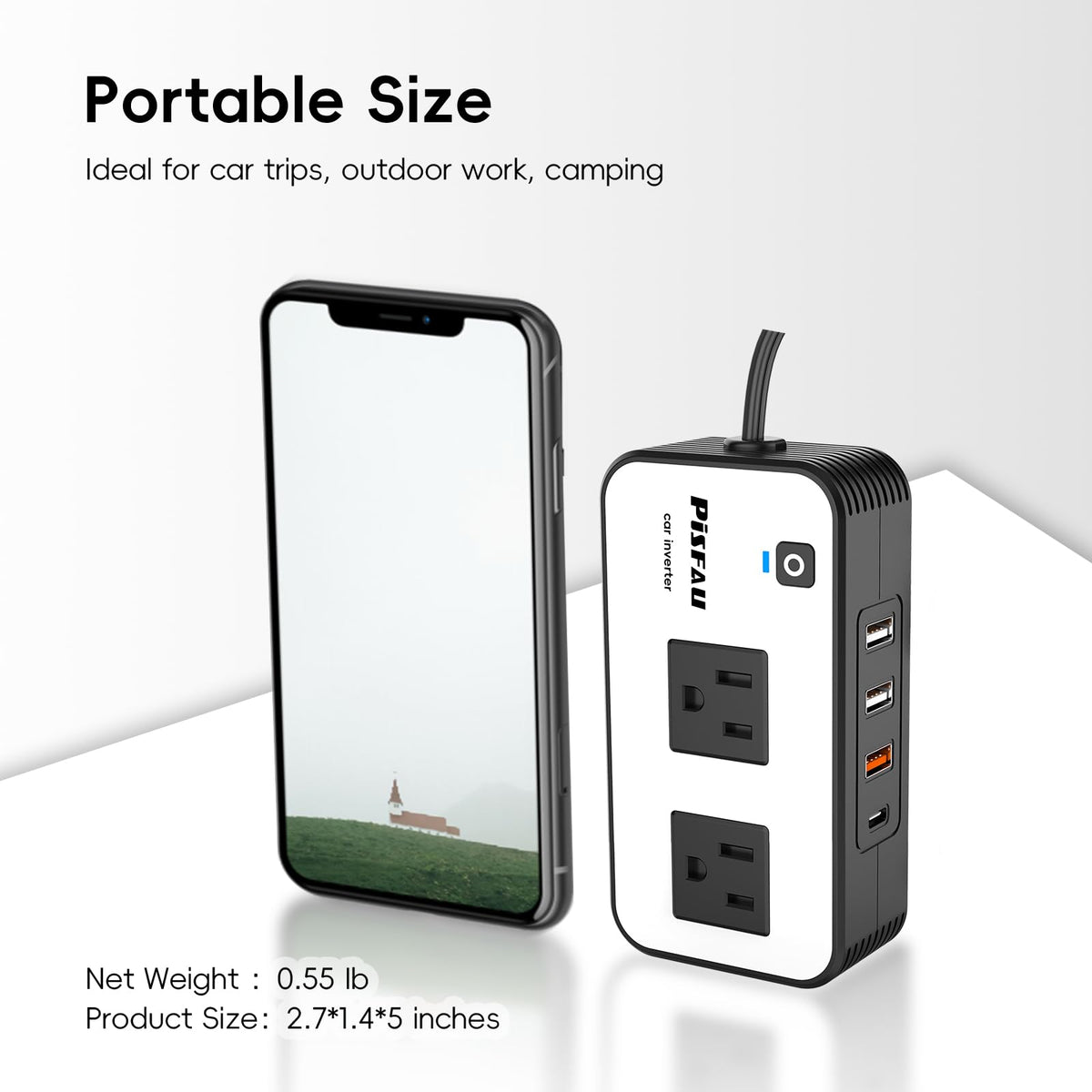 PiSFAU 200W Car Power Inverter, DC 12V to 110V AC Car Plug Adapter Outlet with 4 USB Fast Charging Port, Car Charger Cigarette Lighter Adapter for Laptop 🍁 All In One Marketplace Canada