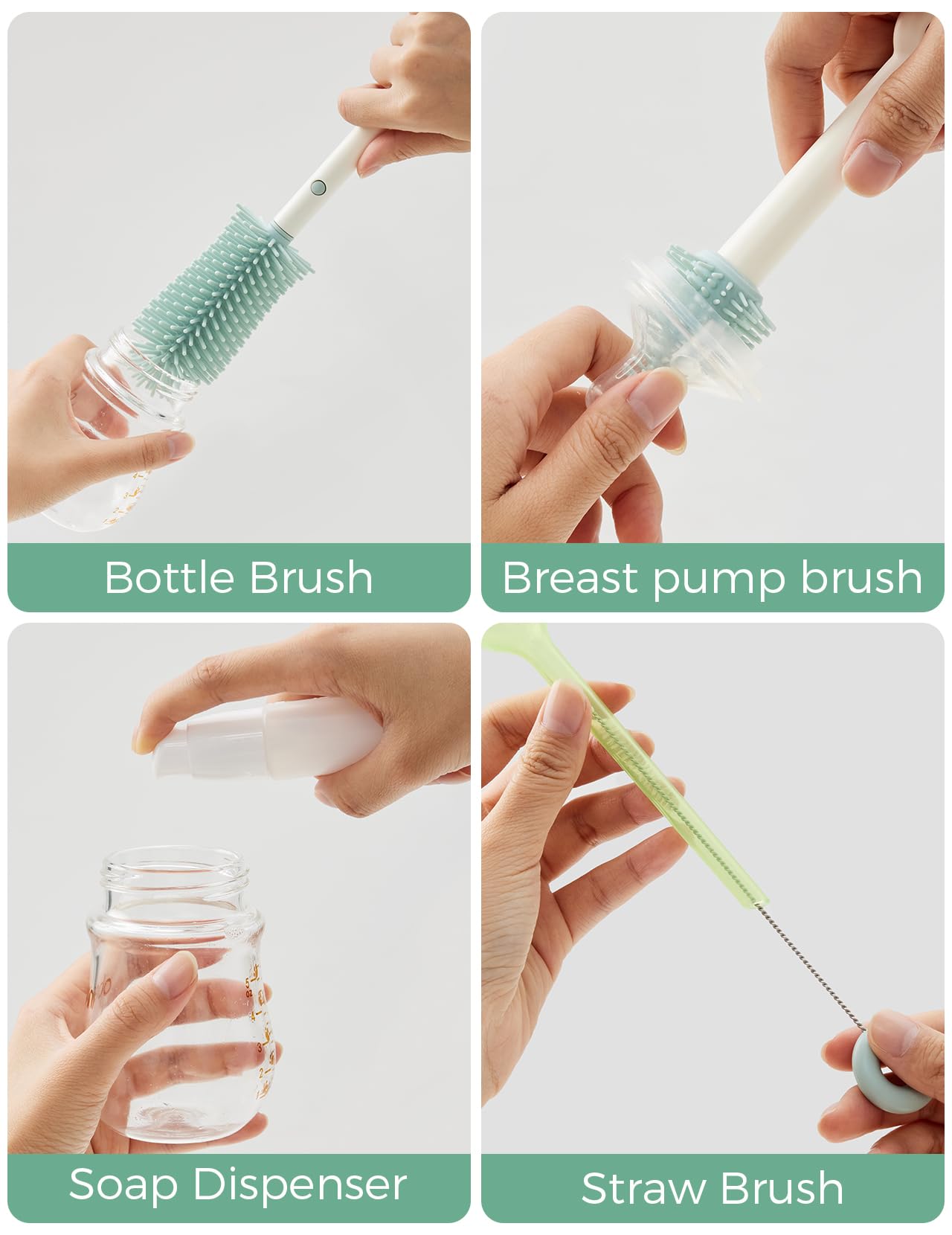 Momcozy 7 in 1 Travel Bottle Cleaning Kit - Baby Bottle Cleaner Set with Silicone Brush, Nipple Brush, Straw Brush, Soap Dispenser, Drying Rack - Home and Travel Bottle Cleaning Tools for Infants 🍁 All In One Marketplace Canada