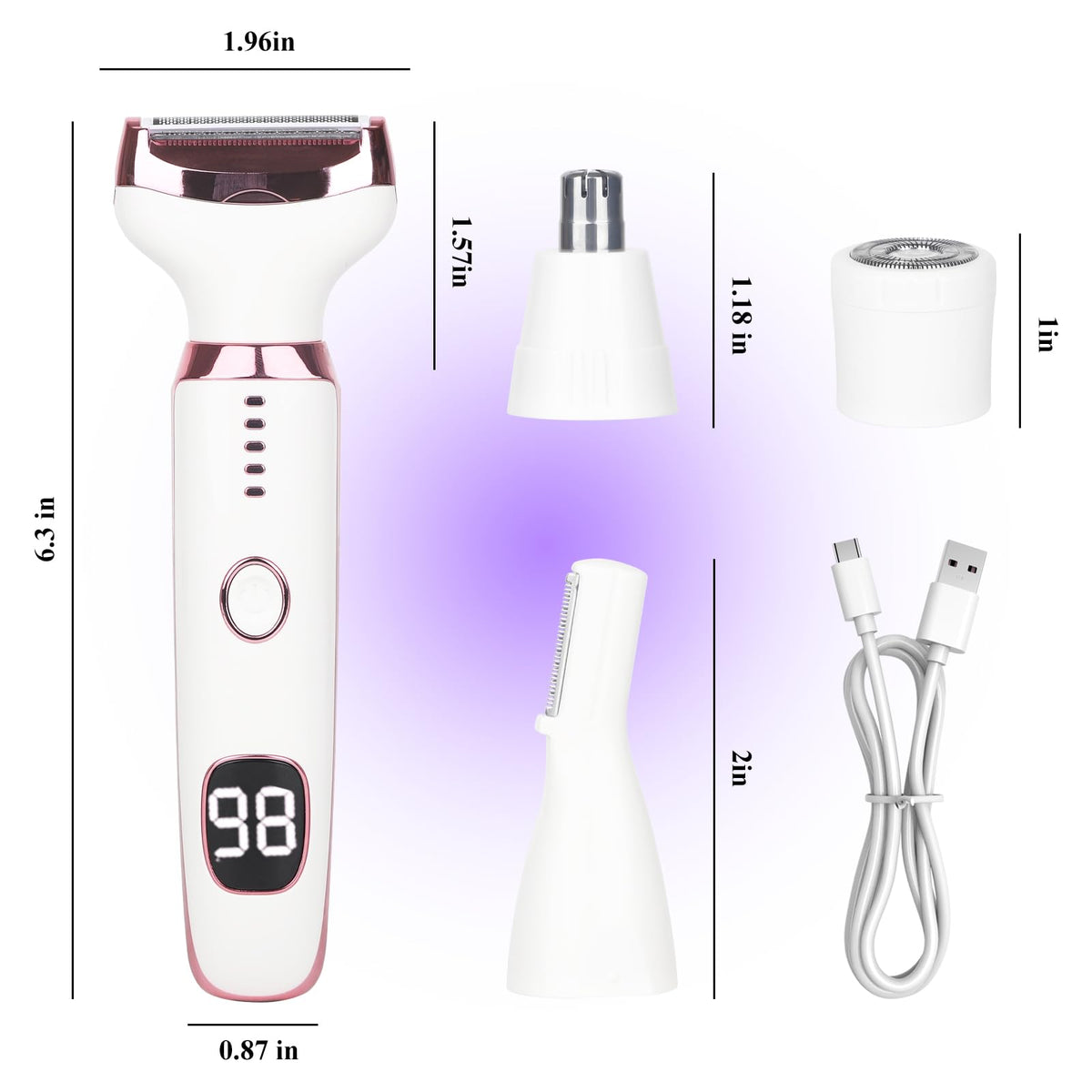 Beanify Electric Razor for Women Men,4 in 1 LED Display Ladies Wet & Dry Body Razors and Facial Hair Remover, Rechargeable Painless Hair Removal Kit for Nose Face Body Leg Bikini Arm Hair (Pink) 🍁 All In One Marketplace Canada