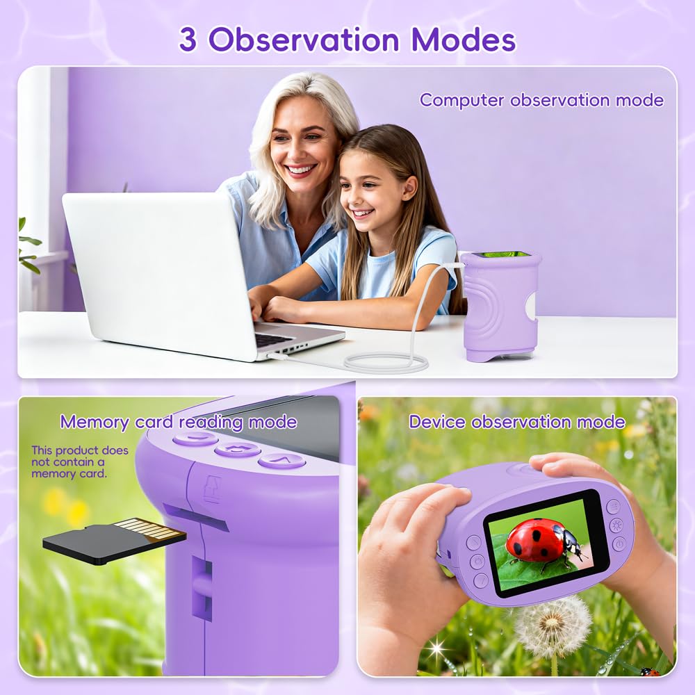 Temodu Kids Microscope 2.0" Screen 1000X Digital Microscope for Kids, Mini Pocket Handheld Microscopes for Children Birthday Festival Gift, Science Education Fun Toys for Boys Girls Ages 4-12 (Purple) 🍁 All In One Marketplace Canada