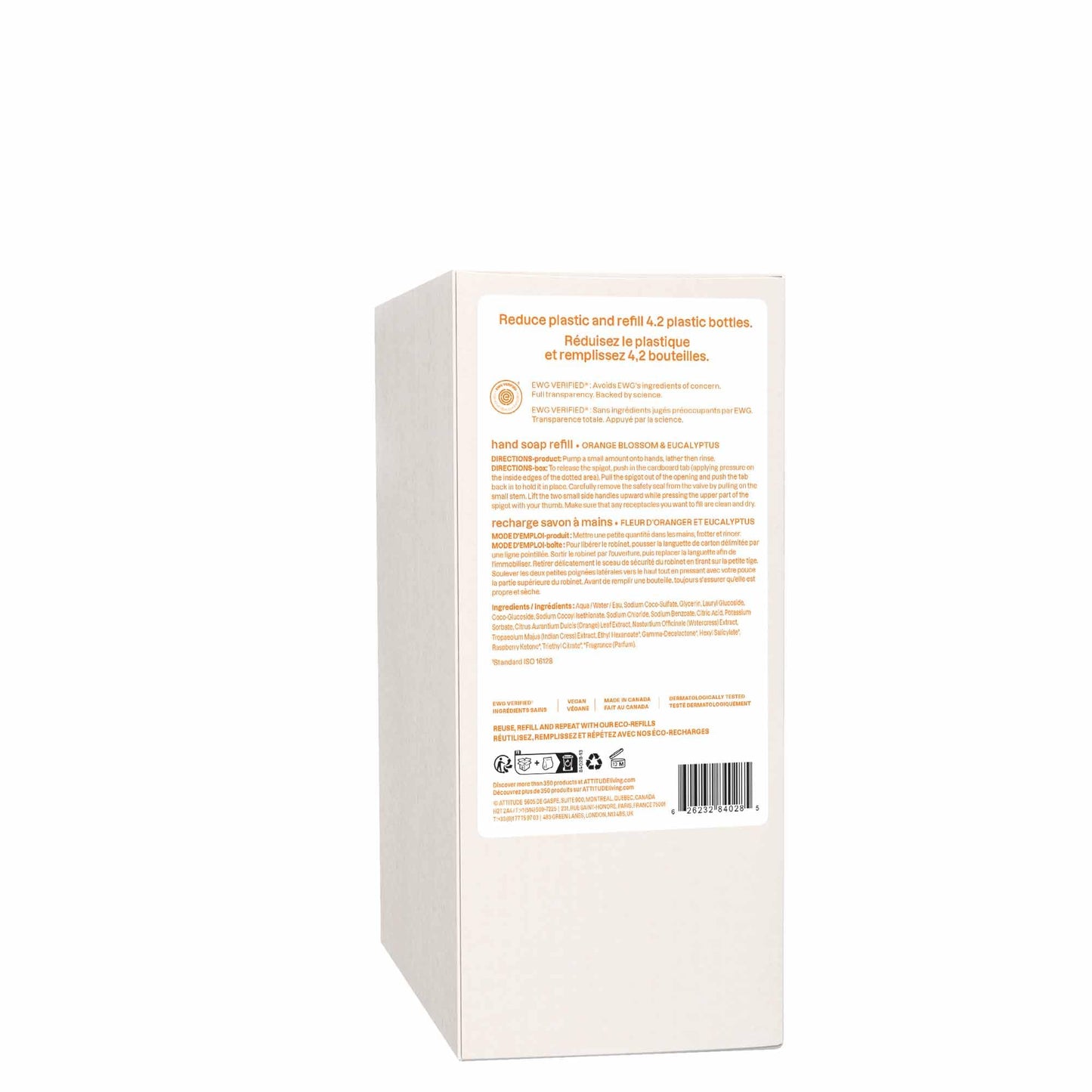 ATTITUDE Hand Soap, Made in Canada, EWG Verified, Plant and Mineral-Based Ingredients, Vegan Beauty and Personal Care Products, Bulk Refill, Orange Blossom & Eucalyptus, 2 Liters 🍁 All In One Marketplace Canada