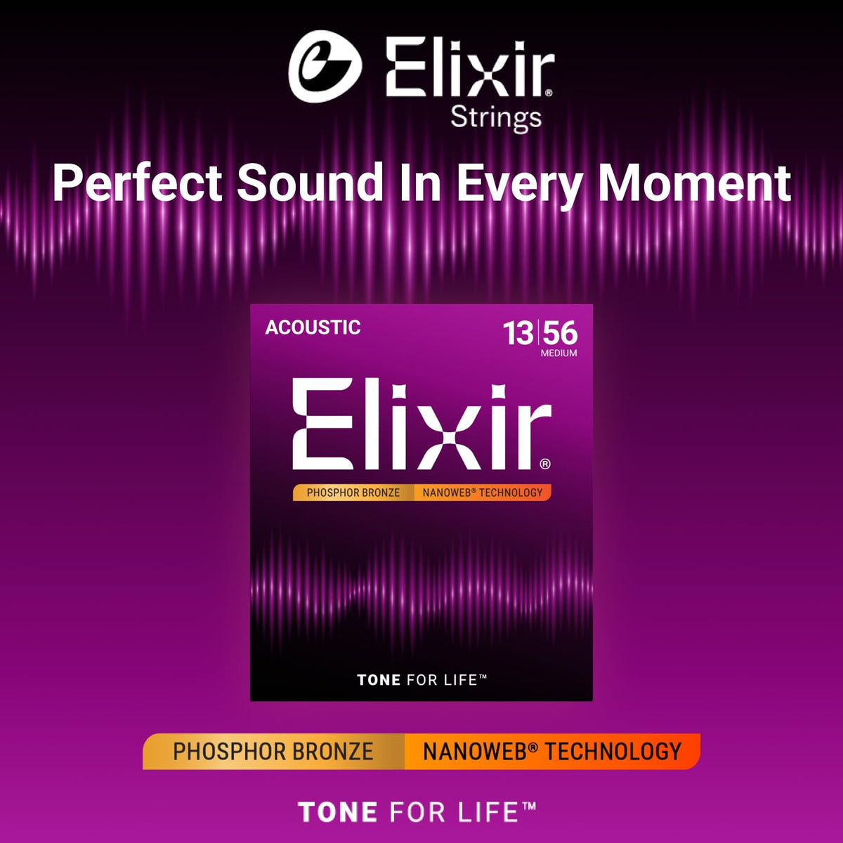 Elixir 16102 Phosphor Bronze Nanoweb Coating Acoustic Guitar Strings - Medium 13-56 🍁 All In One Marketplace Canada