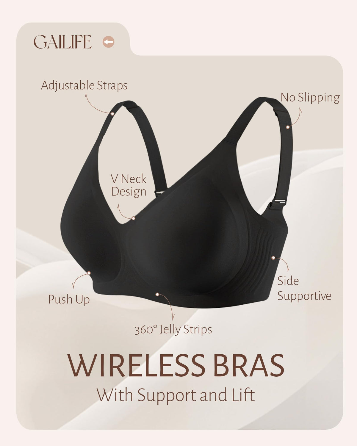 Gailife Womens Jelly Bra for Women Wireless Bras Seamless No Underwire Supportive Full Coverage T-Shirt Bra -New-Black-L 🍁 All In One Marketplace Canada