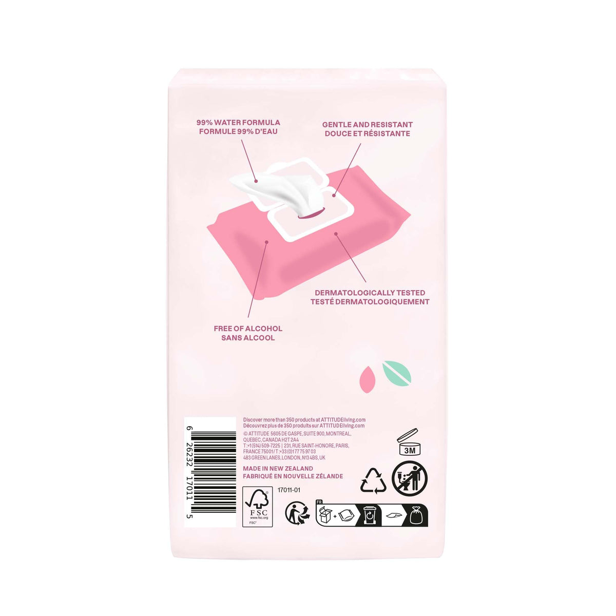 ATTITUDE Baby Water Wipes, EWG Verified, Safe for Newborns, Unscented & Fragrance-Free, 99% Water, Gentle & Hypoallergenic, Vegan & Dermatologically Tested, Travel Pack with Hard Lid, 72 Count (Pack of 3) 🍁 All In One Marketplace Canada