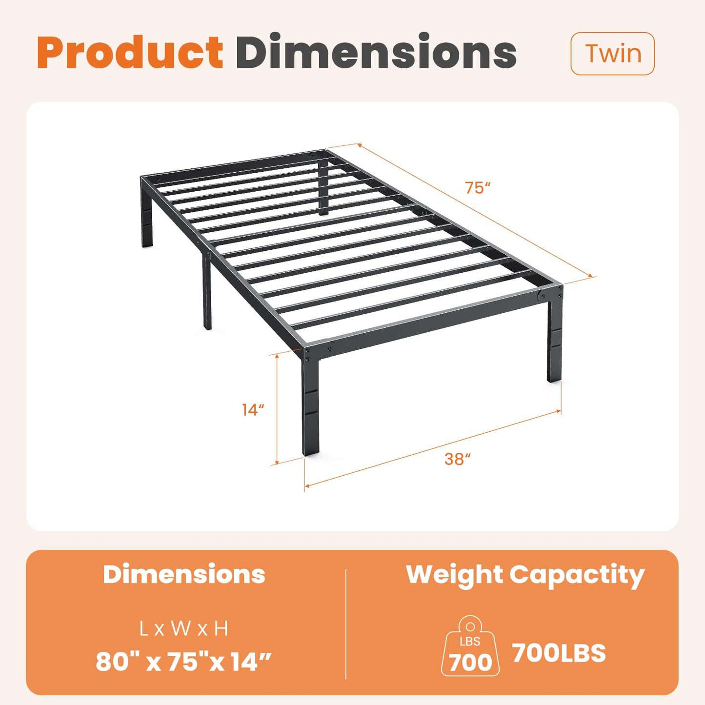 Sweetcrispy Twin Size Bed Frame, 12 Inch Under Bed Storage, Black 🍁 All In One Marketplace Canada