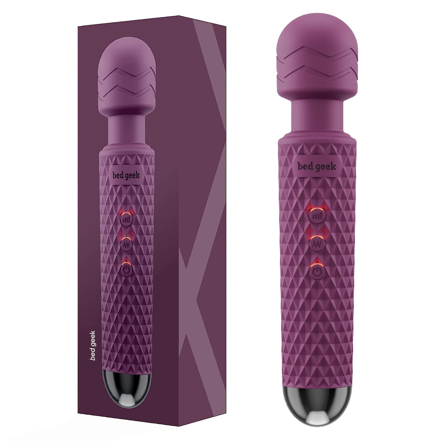 bed geek Handheld Cordless Personal Wand Massager – Waterproof, USB Rechargeable, 20 Vibration Patterns, 8 Speeds, Memory Feature, Skin-Soft Silicone for Ultimate Relaxation Tool (Purple) 🍁 All In One Marketplace Canada