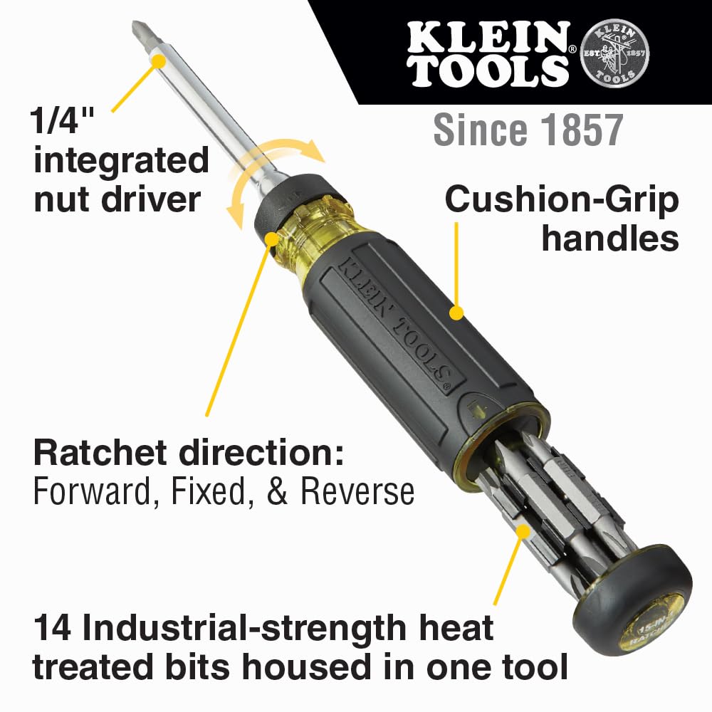 Klein Tools 32305 Multi-bit Ratcheting Screwdriver, 15-in-1 Tool with Phillips, Slotted, Square, Torx and Combo Bits and 1/4-Inch Nut Driver 🍁 All In One Marketplace Canada
