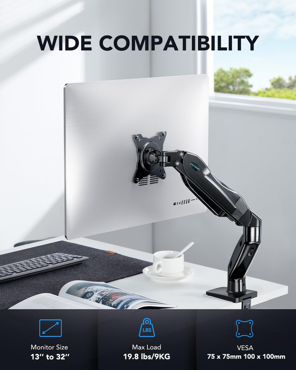HUANUO Single Monitor Mount, 13 to 32 Inch Design Monitor Arm, Adjustable Stand, Vesa Mount with Clamp and Grommet Base - Fits 4.4 to 19.8lbs LCD Computer Monitors 🍁 All In One Marketplace Canada