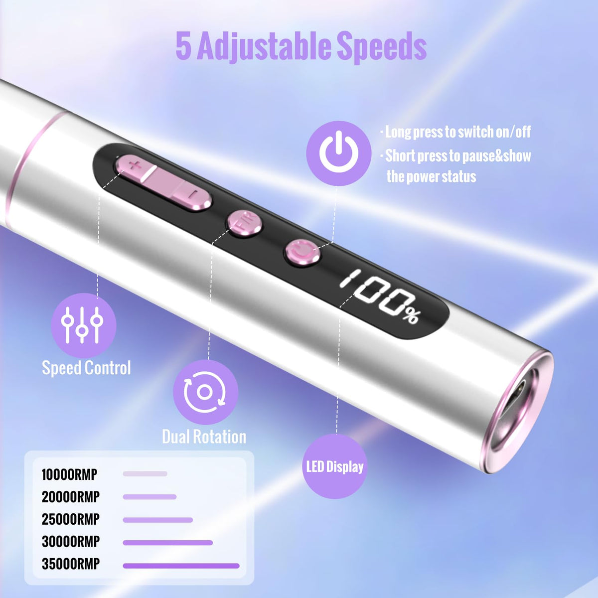 Denabuty Cordless Electric Nail Drill Machine, 13 in 1 Nail File Kit 35000RPM Professional Portable Rechargeable E File for Acrylic Polish Gel Removal Manicure Pedicure Set with 5 Speeds DN-2402 🍁 All In One Marketplace Canada