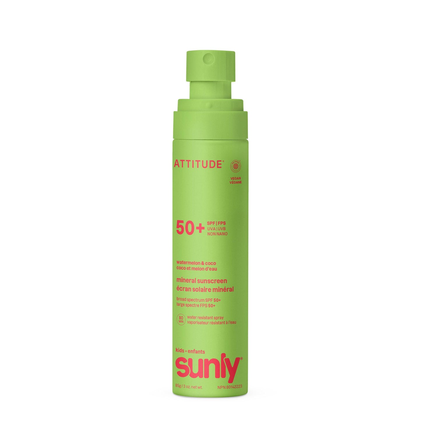 ATTITUDE Kids Mineral Sunscreen Lightweight Lotion SPF 50, Broad Spectrum Zinc Oxide, EWG Verified, Non-Nano, Water-Resistant 80 Minutes, Non-Greasy for Face & Body, Vegan, Watermelon & Coco Scent, 80 grams 🍁 All In One Marketplace Canada