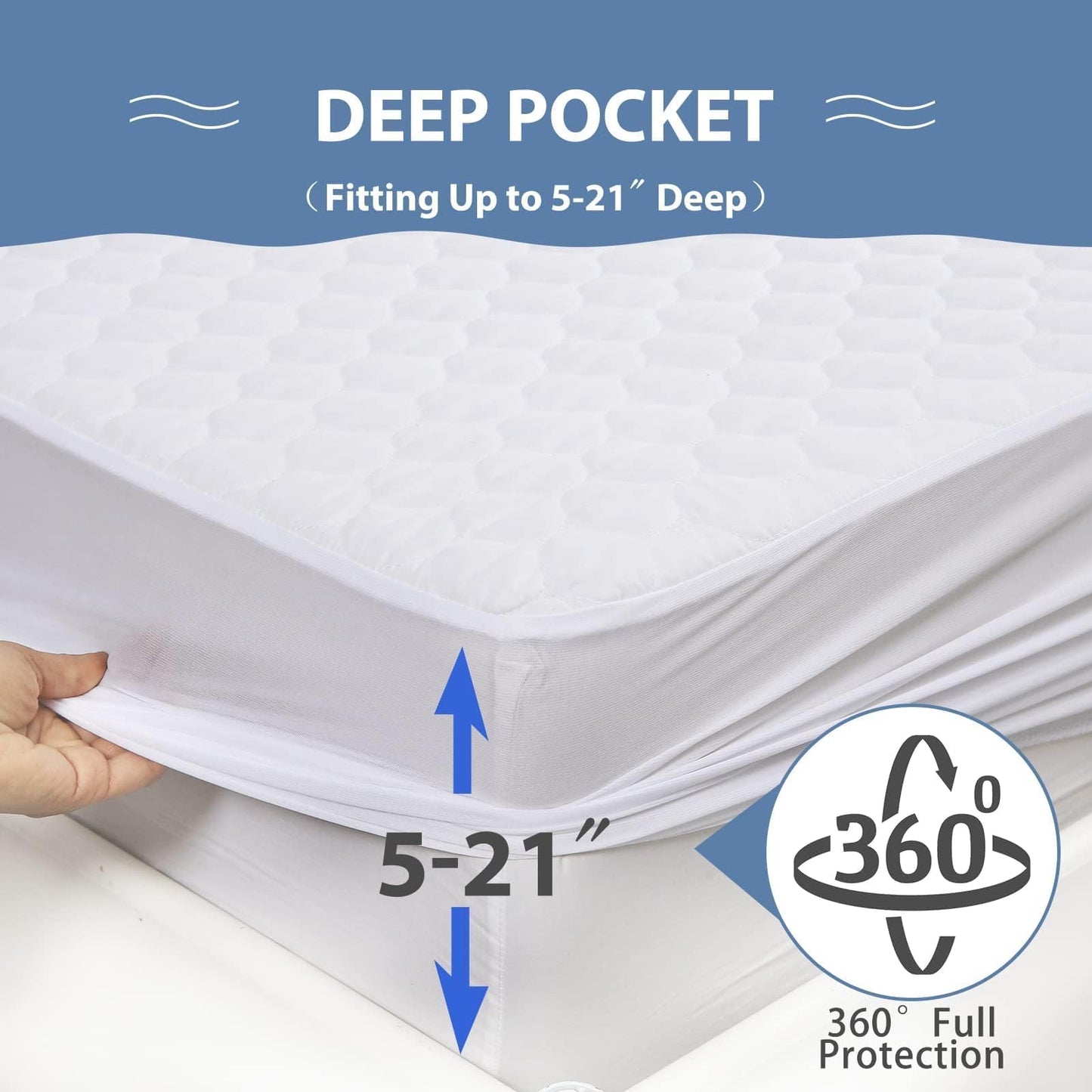 HYMOKEGE Quilted Mattress Protector Queen Size, 100% Waterproof Mattress Cover for Queen Size Bed, Breathable & Noiseless Bed Pad Cover with 5"-21" Deep Pocket 🍁 All In One Marketplace Canada