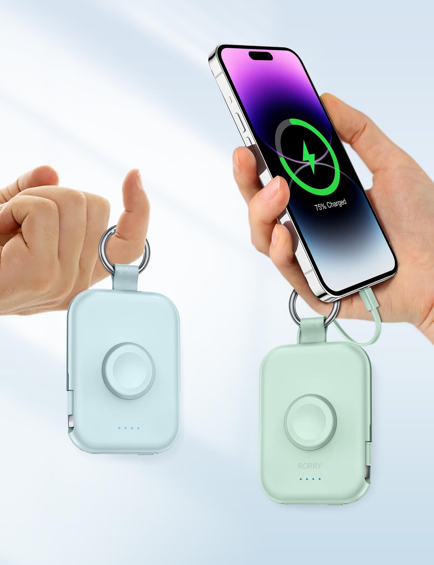 RORRY CharmGo Portable Charger, 5000mAh Portable Charger Power Bank with Built-in Cables, Travel Keychain Battery Pack for Apple Watch Ultra 3/2/10/9/8/Ultra/7/6/SE, iPhone 17/16/15, Blue 🍁 All In One Marketplace Canada