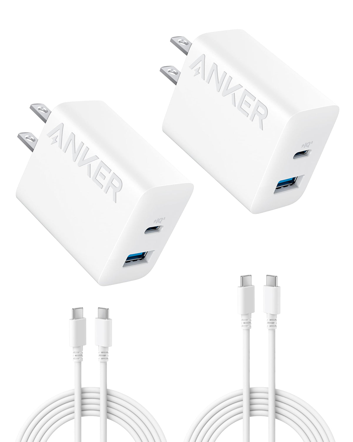 Anker iPhone 17/16 Charger, 2-Pack 20W Fast USB C Charger Block, for iPhone 17/16/16 Pro Max/15 Series/iPad Pro and More (2 Pack & 2 Cable)(White) 🍁 All In One Marketplace Canada