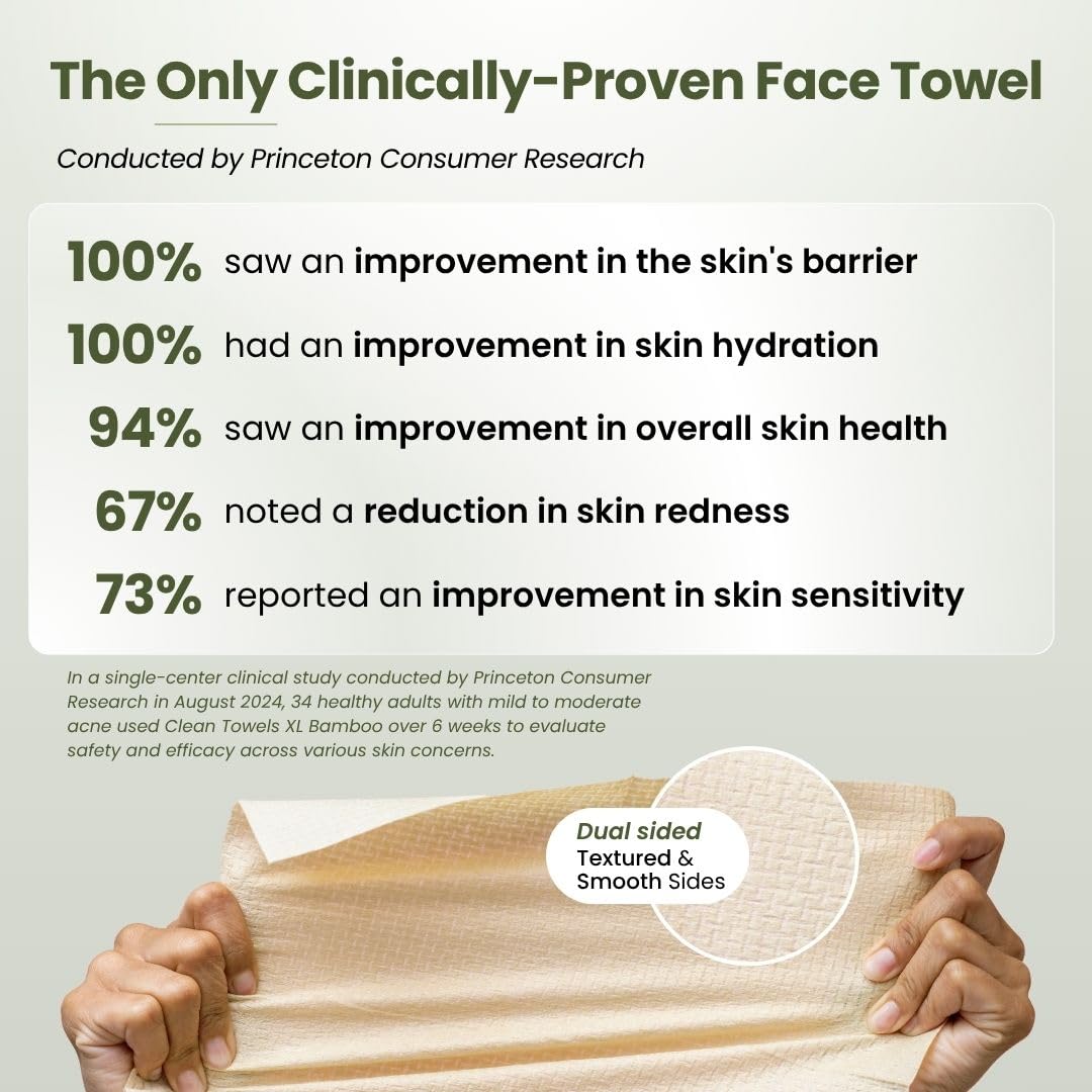 Clean Skin Club Bamboo Viscose Clean Towels® XL 100% USDA Biobased Face Towel, Disposable Face Towelette, Makeup Remover Dry Wipes, Ultra Soft, 50 Ct, 1 Pack 🍁 All In One Marketplace Canada