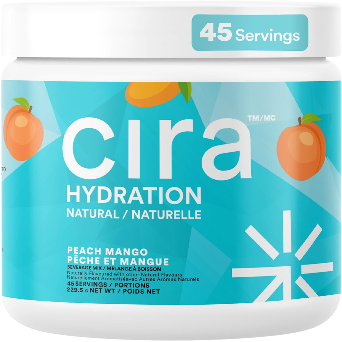 Cira Hydration Electrolytes Powder - Daily Electrolyte Powder, Sugar Free Naturally Flavoured & Sweetened w Stevia, Hydration Powder w Himalayan Salt for Dehydration Relief - Peach Mango, 45 Servings 🍁 All In One Marketplace Canada