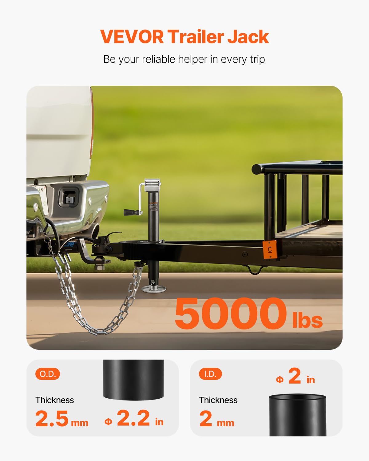 VEVOR A-Frame Trailer Jack, 5000 lbs Dynamic Load Capacity, Trailer Jack Stand with Handle & Rectangular Footpad, 15-inch Vertical Travel, Suitable for RV, Horse, Utility Trailers, Yacht Trailers 🍁 All In One Marketplace Canada