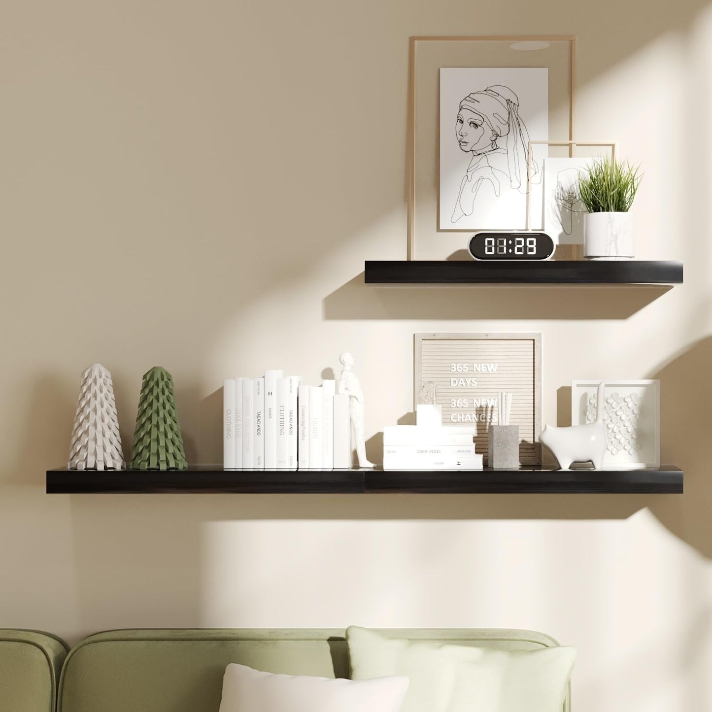 upsimples 16.5" L Black Wooden Floating Shelves with Invisible Brackets, Wall Mounted Modern Wood Shelves Set of 3, for Bathroom Bedroom 🍁 All In One Marketplace Canada