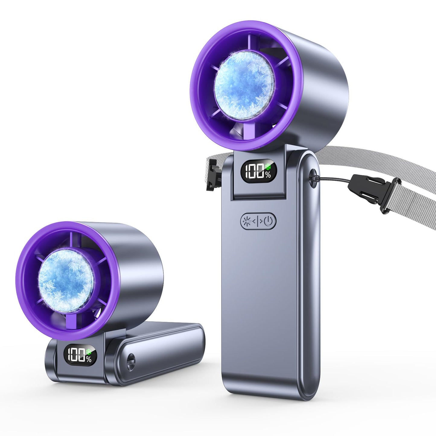 Portable Handheld Turbo Fan with Ice Cooler, 199 Speed Personal Fan,5500mAh Rechargeable,20H Cooling Time,20000 RPM Powerful Silent Motor, Summer Essential for Travel/Outdoor/Office, Grey Purple 🍁 All In One Marketplace Canada