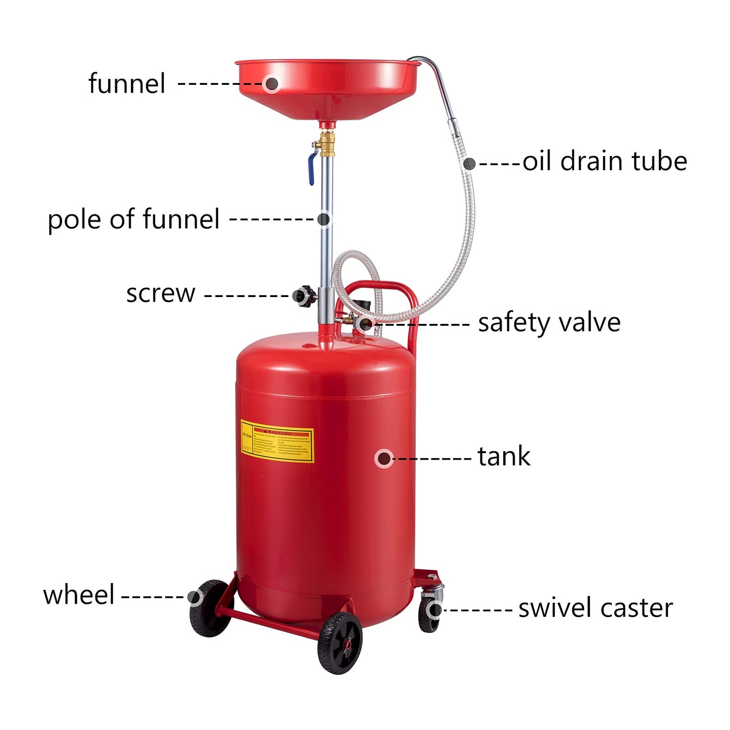VEVOR Waste Oil Drain Tank 20 Gallon Portable Oil Drain Air Operated Drainer Oil Change, Oil Drain Container, Fluid Fuel Transfer Drainage Adjustable Funnel Height, with Wheel For Easy Oil Removal 🍁 All In One Marketplace Canada