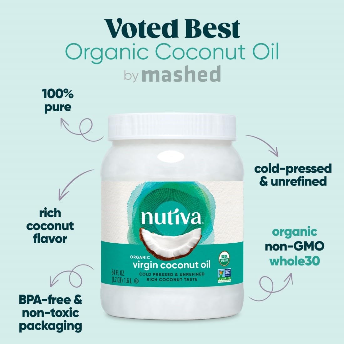Nutiva Organic Cold-Pressed Virgin Coconut Oil, 1.6 L | Organic, Non-GMO, Fair Trade | Vegan, Keto, Paleo | Fresh Coconut Flavor and Aroma for Cooking & Healthy Skin and Hair 🍁 All In One Marketplace Canada