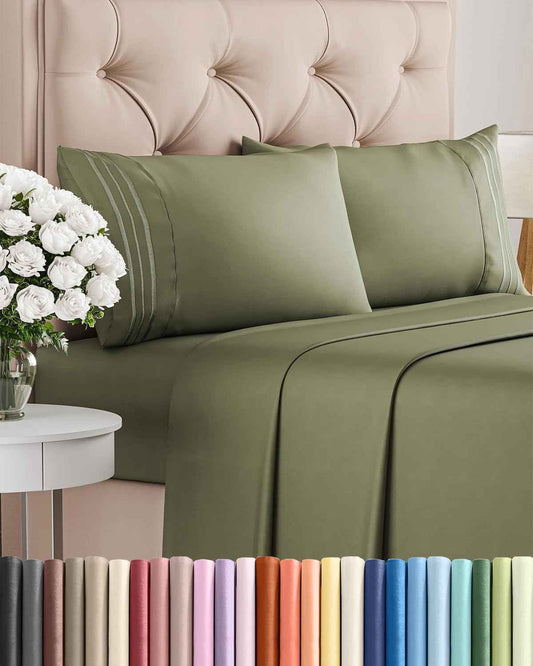 Queen Size 4 Piece Sheet Set - Comfy Breathable & Cooling Sheets - Hotel Luxury Bed Sheets for Women & Men - Deep Pockets, Easy-Fit, Soft & Wrinkle Free Sheets - Sage Green Oeko-Tex Bed Sheet Set 🍁 All In One Marketplace Canada