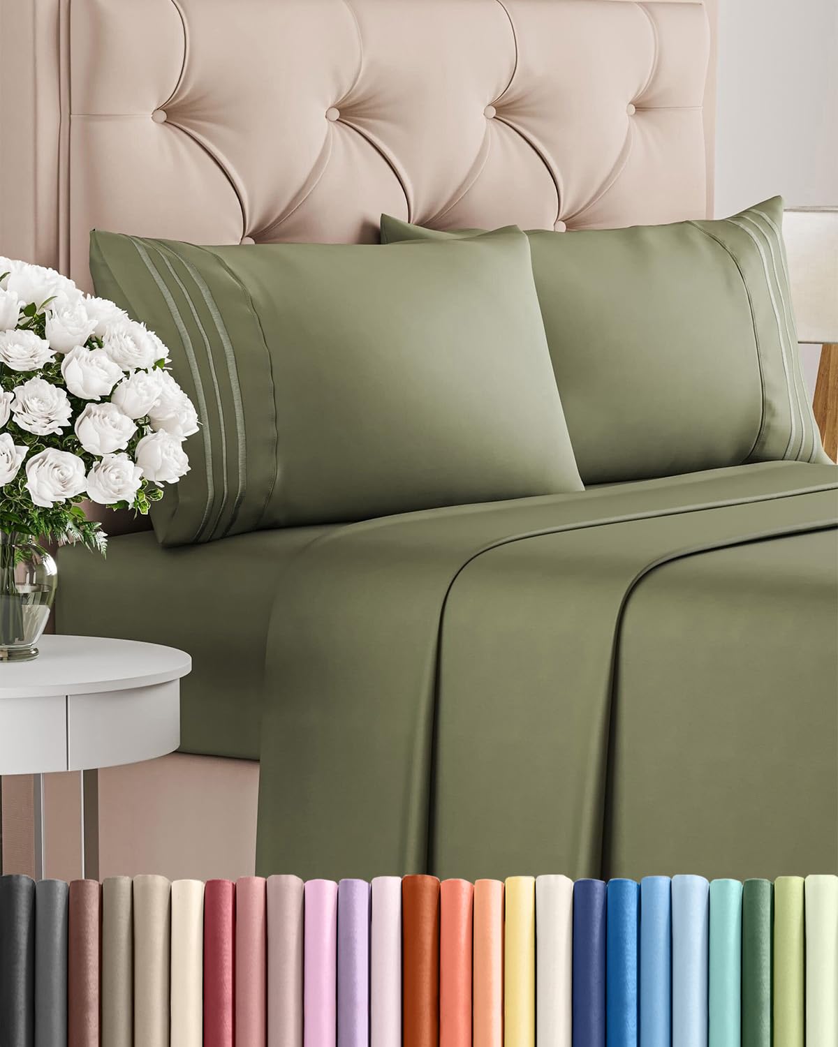 King Size 4 Piece Sheet Set - Comfy Breathable & Cooling Sheets - Hotel Luxury Bed Sheets for Women & Men - Deep Pockets, Easy-Fit, Soft & Wrinkle Free Sheets - Sage Green Oeko-Tex Bed Sheet Set 🍁 All In One Marketplace Canada