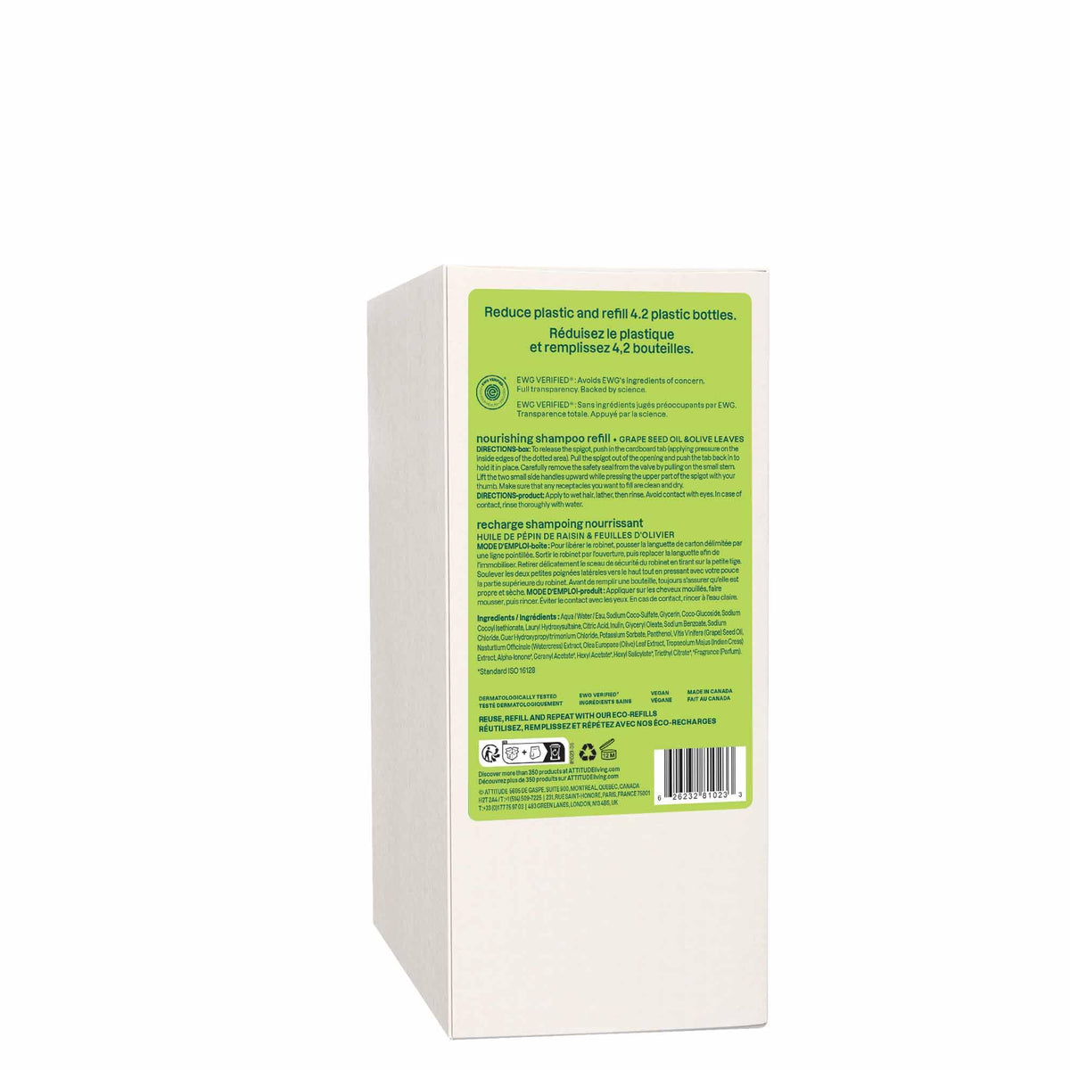 ATTITUDE Nourishing Hair Shampoo, Made in Canada, EWG Verified, For Dry and Damaged Hair, Naturally Derived Ingredients, Vegan and Plant Based, Grapeseed Oil and Olive Leaves, Bulk Refill, 2 Liters 🍁 All In One Marketplace Canada