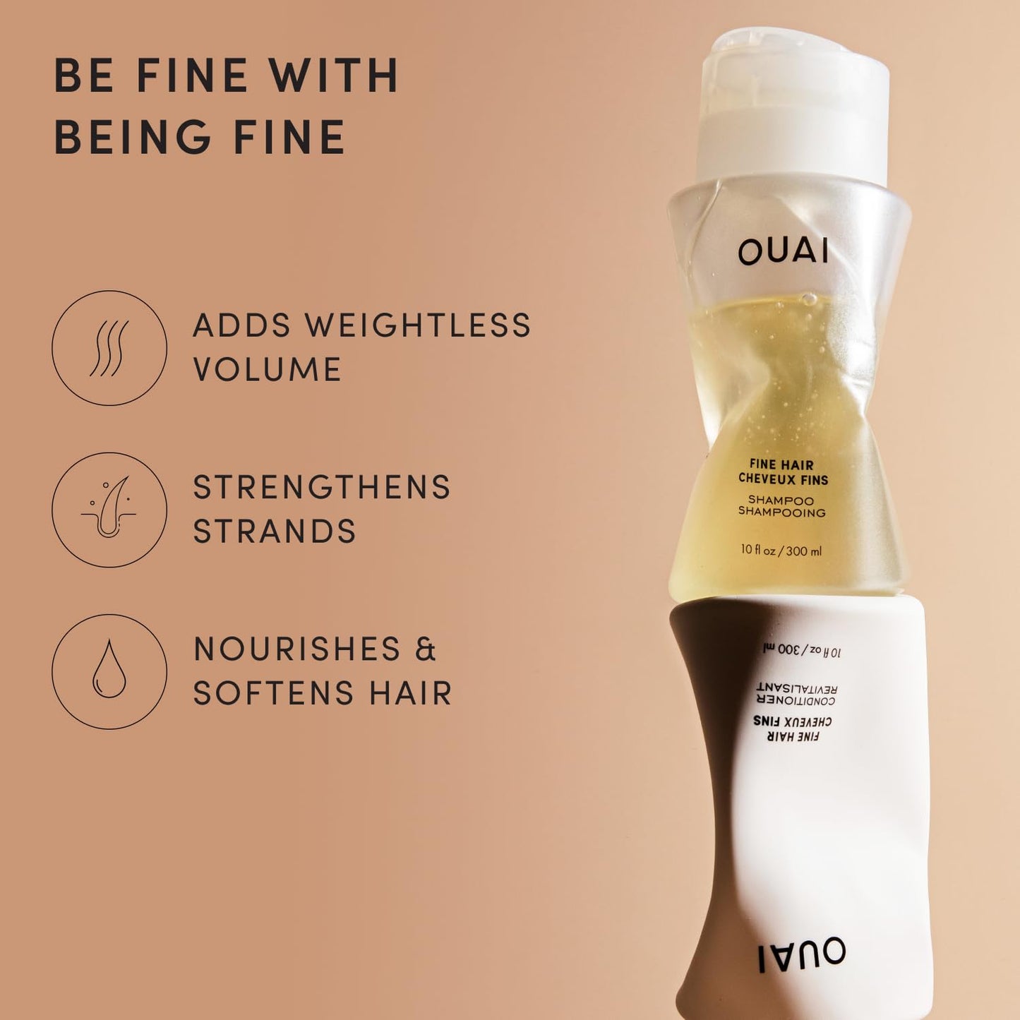 OUAI Fine Shampoo and Conditioner Set - Sulfate Free Shampoo and Conditioner for Women & Men - Made with Keratin, Marshmallow Root, Shea Butter & Avocado Oil - Free of Parabens & Phthalates (10 Fl Oz) 🍁 All In One Marketplace Canada