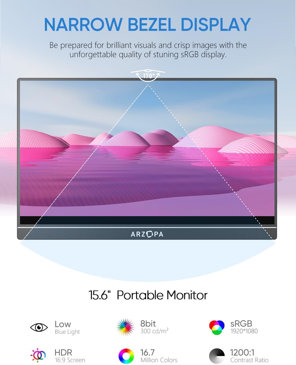 ARZOPA Portable Monitor 15.6'' FHD 1080P Kickstand Portable Laptop Monitor IPS Computer External Screen USB C HDMI Display for PC MAC Phone Xbox PS5 - A1 🍁 All In One Marketplace Canada